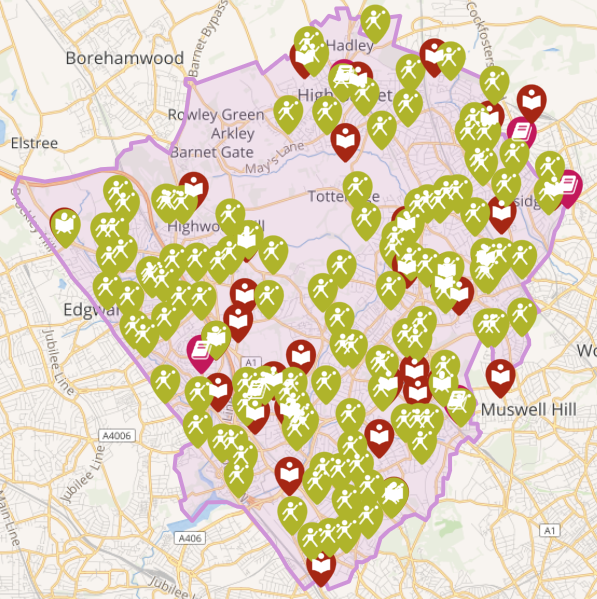 A map showing schools and colleges in Barnet